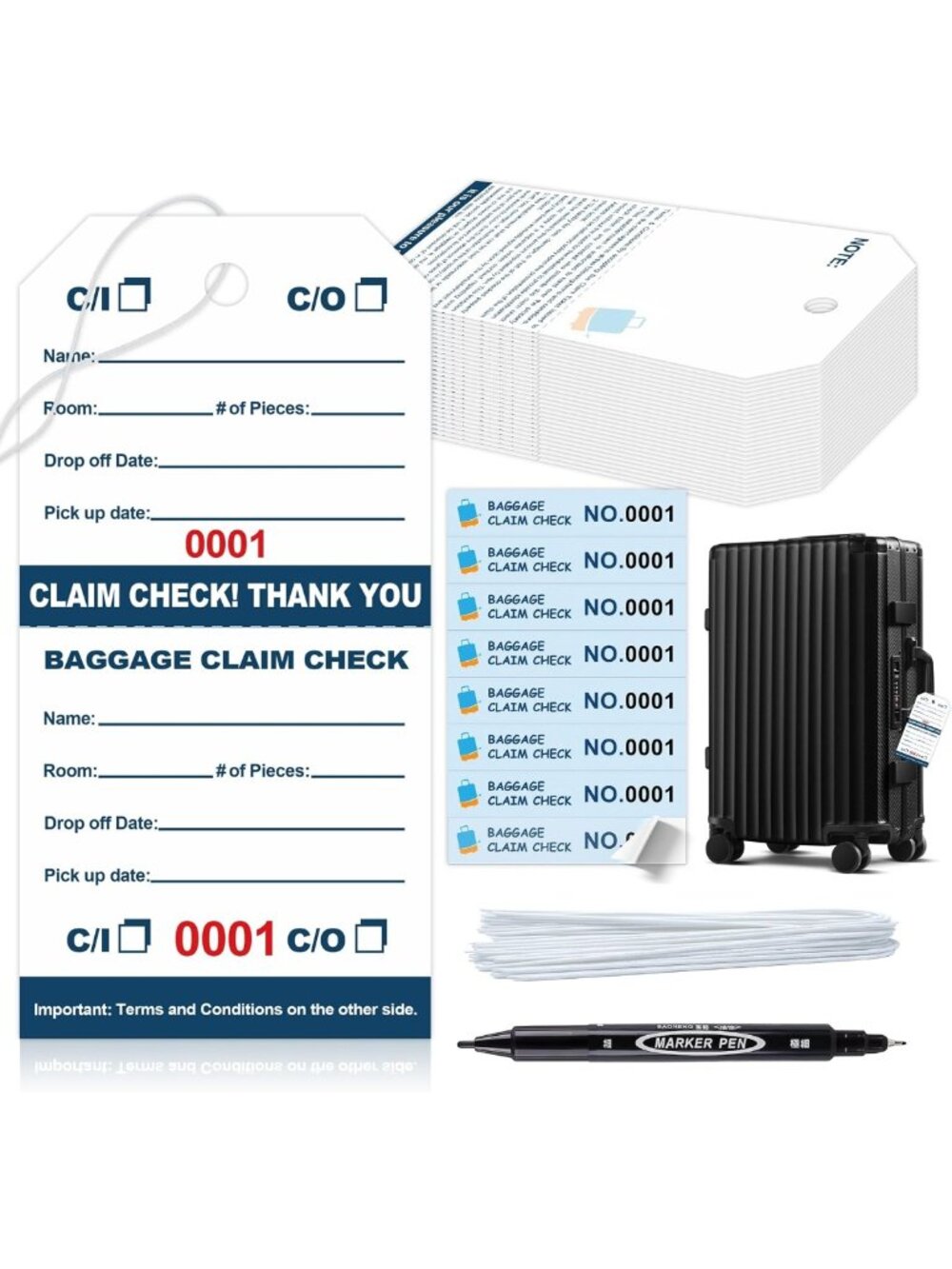 1000 Durable Luggage Claim Tags with Strings & Labels for Hotels, Travel